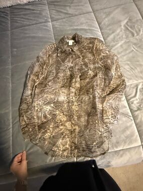 Neutral Snake Print Button-Up Blouse